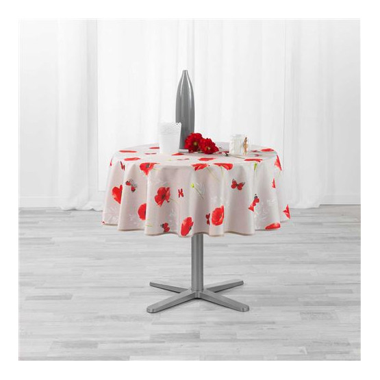 Nappe Ronde Anti Tache Sans Repassage Coquelicot Poppy 1m80