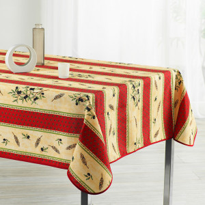 nappe 72680 or - nappe olive - jaune rouge - rectangle - polyester - antitache- infroissable- nappe provençale