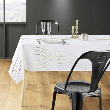 Nappe blanche élastique drapée pour table ronde ∅180 cm
