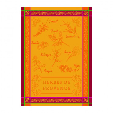 torchon-jacquard-rectangle-herbiers-orange-herbes-de-provence-50x70cm-coton