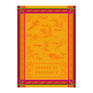 torchon-jacquard-rectangle-herbiers-orange-herbes-de-provence-50x70cm-coton