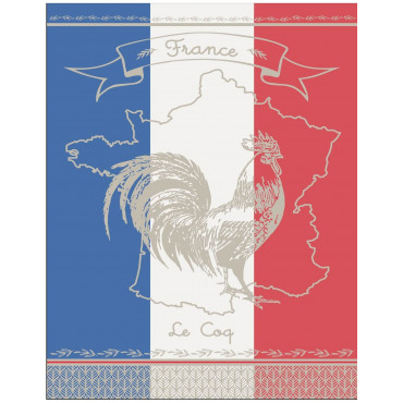 torchon-rectangle-coton-tissé-vive-la-france-jacquard-50CM X 70CM- coq-drapeau-français-bleu-blanc-rouge