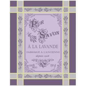 Torchon coton tissé  jacquard pur savon à la lavande parme