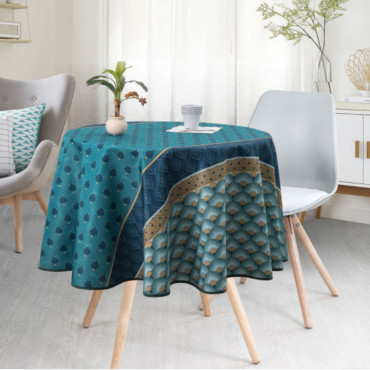 nappe-ronde-déco-écaille-vert-émeraude-bleu-pétrole-chemin-de-table-anti-tache-infroissable-polyester