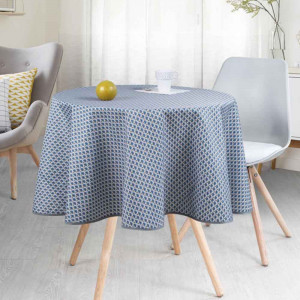 nappe - ronde - 160 cm - provençale - 2009 bleu - polyester anti tache - sans repassage - lavable - entretien facile