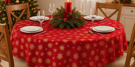 Nappe ronde 1m80 Cristaux rouge or Anti tache et infroissable