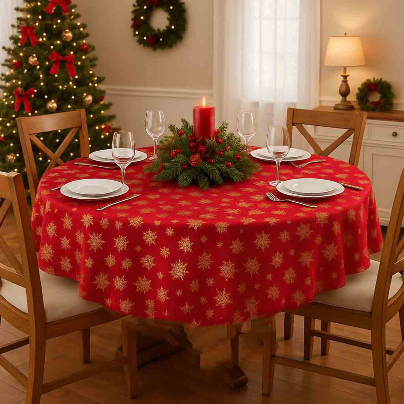 Nappe ronde 1m80 Cristaux rouge or Anti tache et infroissable