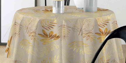 Nappe ronde 180 cm Naturine naturel et or Anti tache et Infroissable