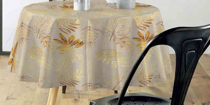 Nappe ronde 180 cm Naturine naturel et or Anti tache et Infroissable