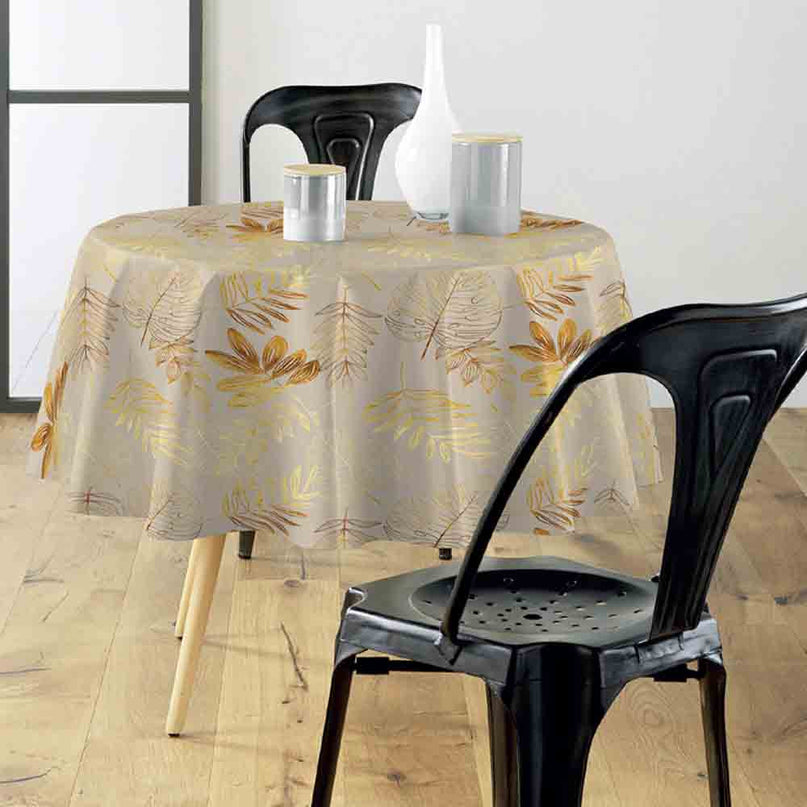 Nappe ronde 180 cm Naturine naturel et or Anti tache et Infroissable