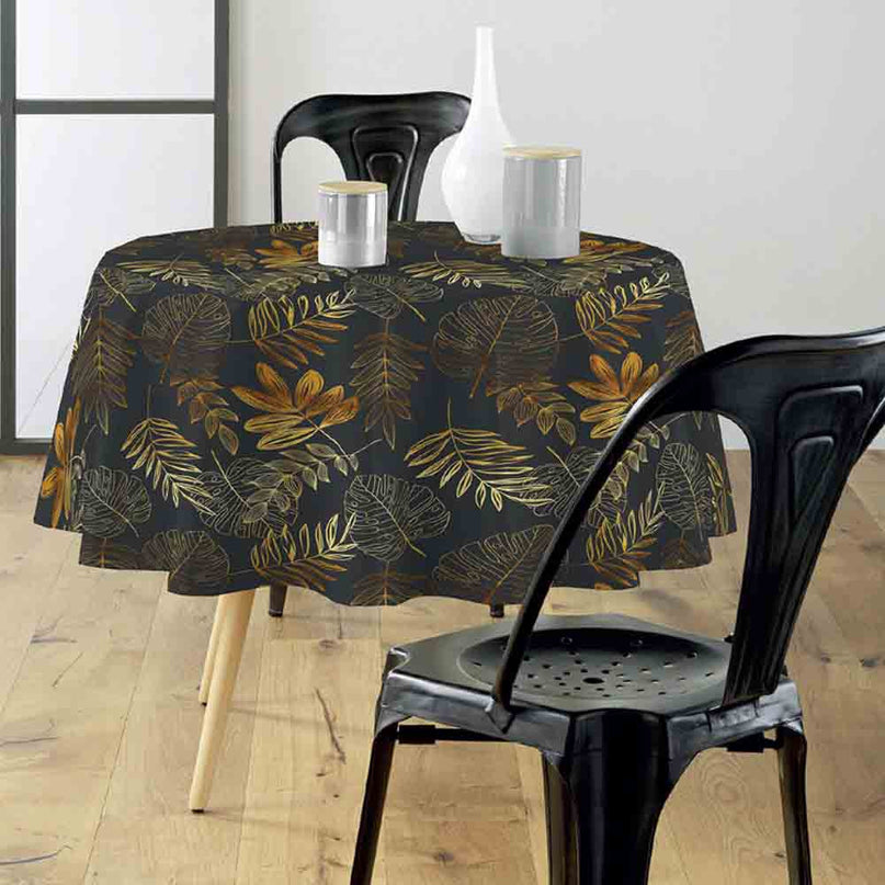 Nappe ronde 180 cm Naturine anthracite et or Anti tache et Infroissable