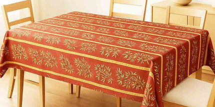 Nappe clos des oliviers terracotta coton enduit plastifiée linéaire 2m x 1m50