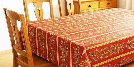 Nappe clos des oliviers terracotta coton enduit plastifiée linéaire 2m x 1m50