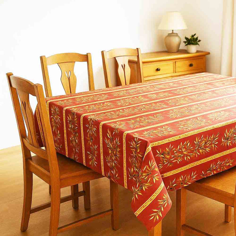 Nappe clos des oliviers terracotta coton enduit plastifiée linéaire 2m x 1m50