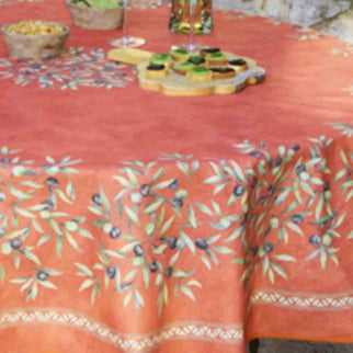 Nappe Ronde 1m80 Coton Enduit plastifié oliveraie Terracotta
