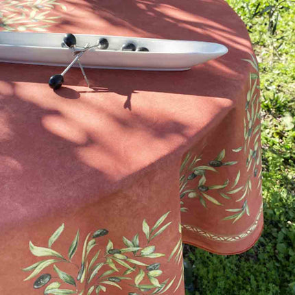 Nappe Ronde 1m80 Coton Enduit plastifié oliveraie Terracotta