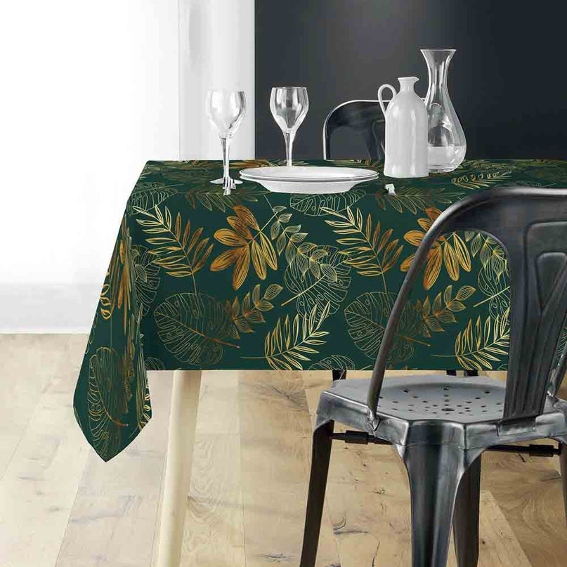 Nappe rectangle 200 cm x 150 cm Naturine vert et or Anti tache et Infroissable