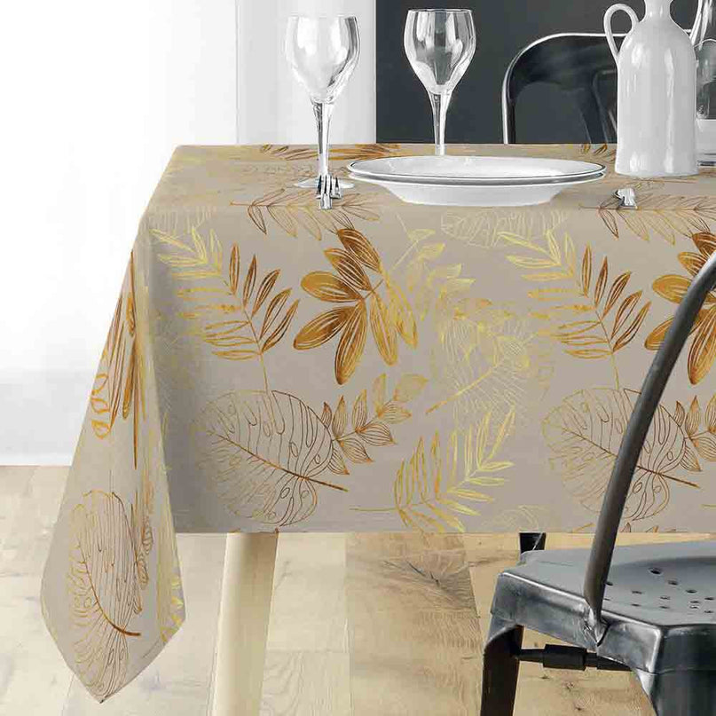Nappe rectangle 240 cm x 150 cm Naturine naturel et or Anti tache et Infroissable