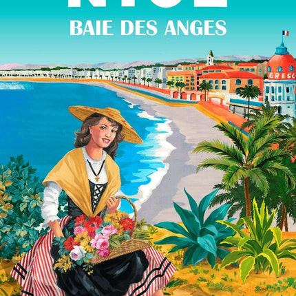 Torchon Décoratif Nice Baie des Anges, Motif Traditionnel Niçois, Coton, 50 x 70 cm