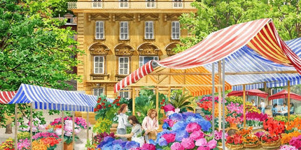 Torchon Décoratif Nice Marché aux Fleurs, 100% Coton, 50 x 70 cm, Scène Provençale