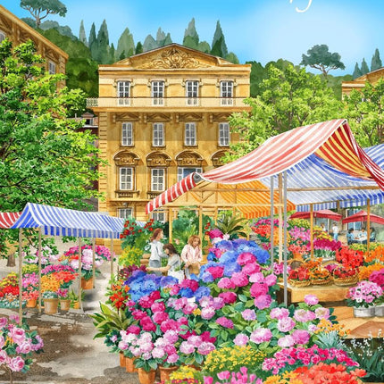 Torchon Décoratif Nice Marché aux Fleurs, 100% Coton, 50 x 70 cm, Scène Provençale