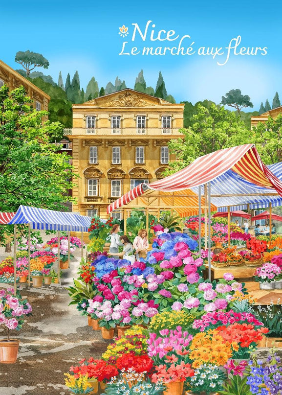 Torchon Décoratif Nice Marché aux Fleurs, 100% Coton, 50 x 70 cm, Scène Provençale