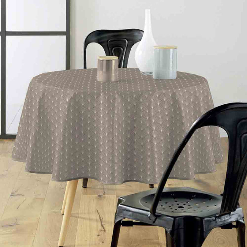 Nappe ronde 180 cm Lutecia Naturel – Polyester antitache et infroissable