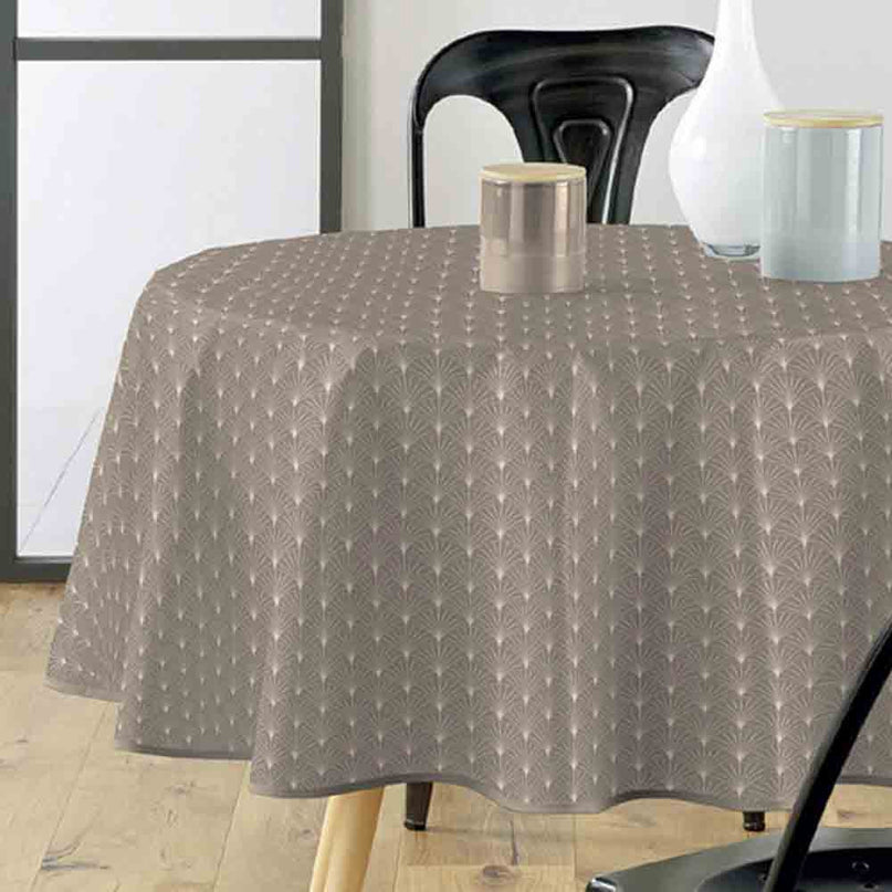 Nappe ronde 180 cm Lutecia Naturel – Polyester antitache et infroissable