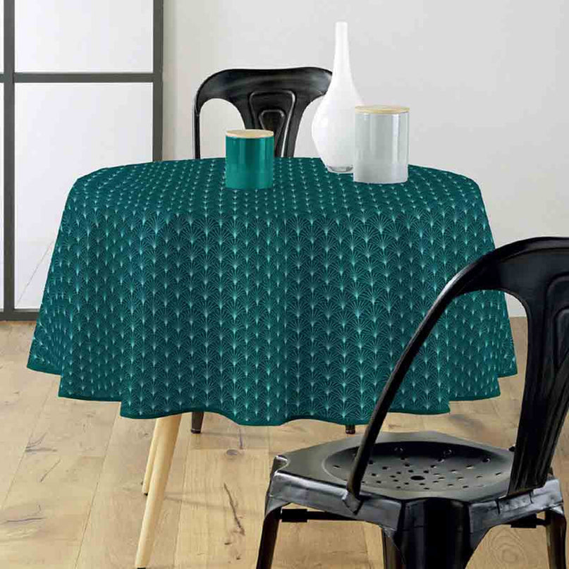 Nappe ronde 180 cm Lutecia Emeraude – Polyester antitache et infroissable