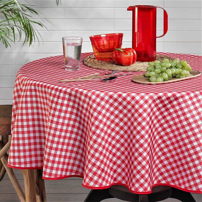 Nappe Ronde Petit Vichy Rouge Ø180 cm – Polyester Antitache