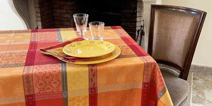Nappe Rectangle Coton Jacquard Téflon Valescure Rouge 3m50 x 1m80 Anti-Tache