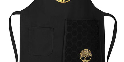 Tablier brodé arbre de vie noir avec essuie main intégré coton