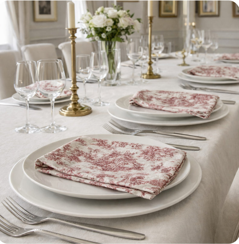Serviette de table Toile de Jouy Mini pastorale LR coton 45 cm x 45 cm