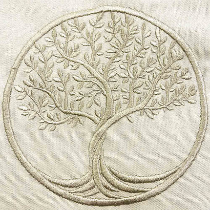 Tablier brodé arbre de vie beige avec essuie main intégré coton