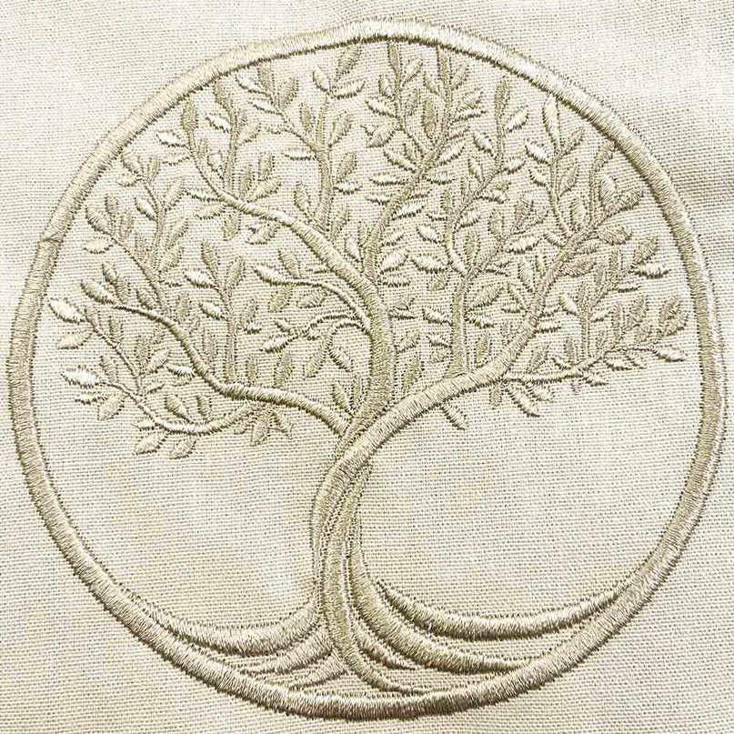 Tablier brodé arbre de vie beige avec essuie main intégré coton