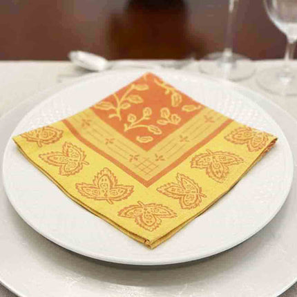 Serviette de table coton tissée jacquard 50 cm x 50 cm clémentine