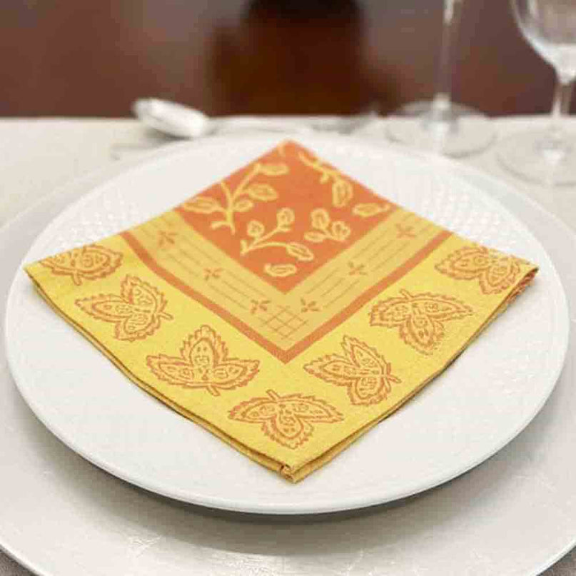 Serviette de table coton tissée jacquard 50 cm x 50 cm clémentine