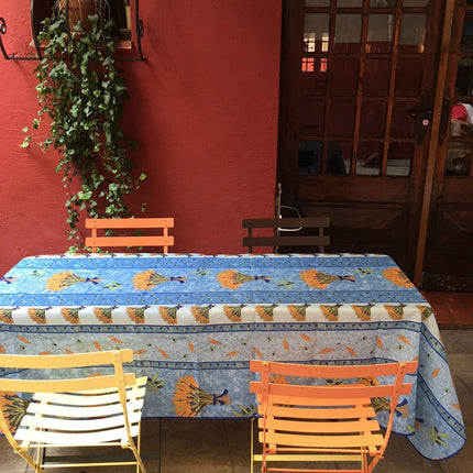 Nappe carrée 150 x 150 cm anti-tache infroissable – Bouquet de blé bleu