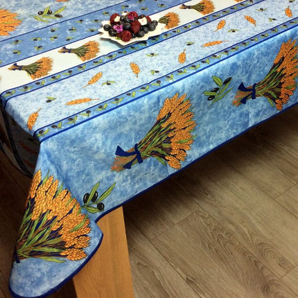 Nappe carrée 150 x 150 cm anti-tache infroissable – Bouquet de blé bleu