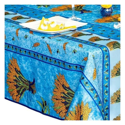 Nappe carrée 150 x 150 cm anti-tache infroissable – Bouquet de blé bleu