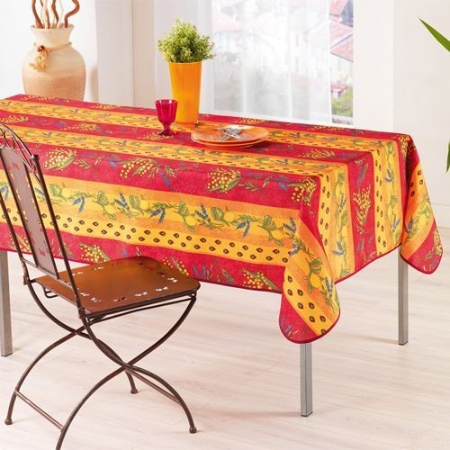 Nappe carrée 150 x 150 cm anti-tache infroissable – Mimosa lavande citron rouge
