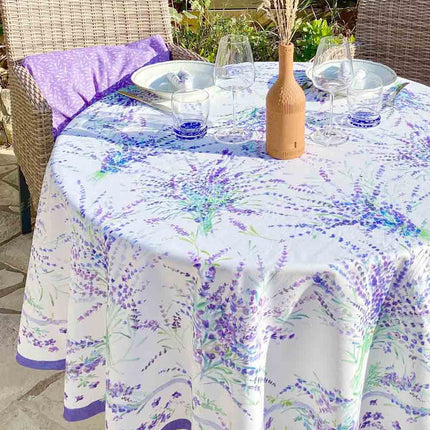 Nappe ronde coton enduit 180 cm Portofino - Motif lavande provençale