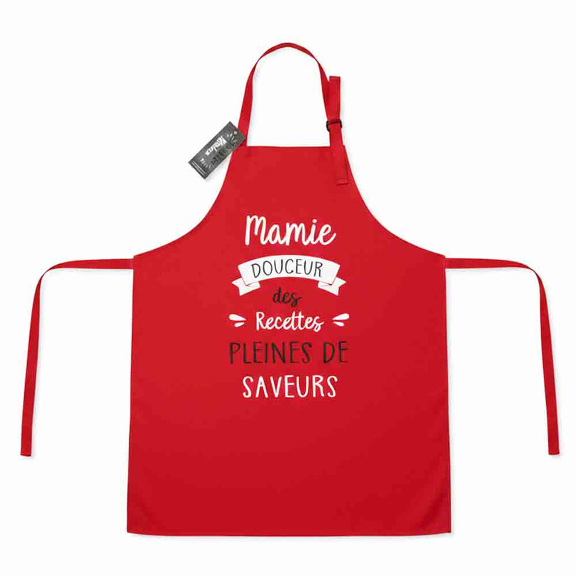 Tablier Humoristique coton rouge - Mamie douceur des recettes pleines de saveur