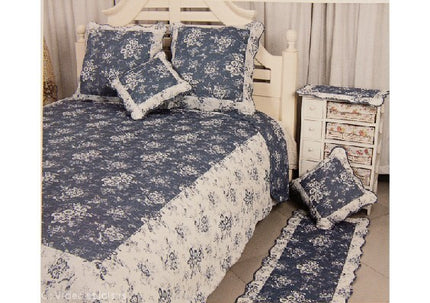Couvre Lit en Bouti 2m30 /2m50  Ref 10Q06 Fleuri bleu blanc