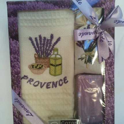 Coffret Torchon coton nid d'abeille écru et savon 