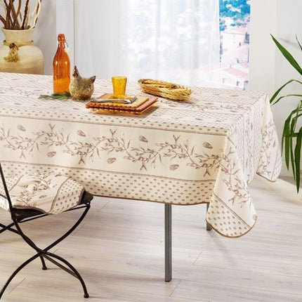 Nappe olive cigale écru 2m40/1m50 anti tache infroissable