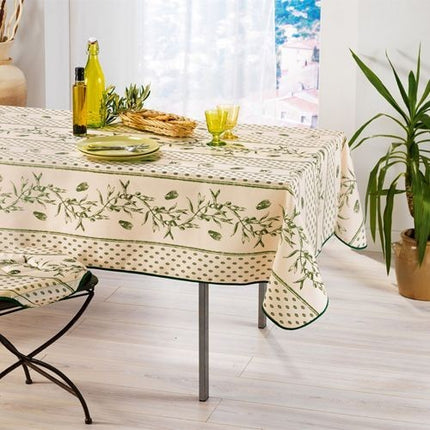 Nappe anti tache et infroissable olive cigale écru vert  2m / 1m50