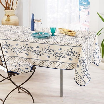 Nappe anti tache et infroissable olive cigale écru bleu  2m / 1m50