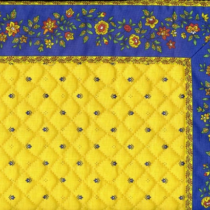 Chemin de table cadré matelassé exclusif jaune bleu cadre fleurs bleu 1m / 38 cm