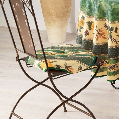Coussin de chaise 4 rabats tournesol abeille vert